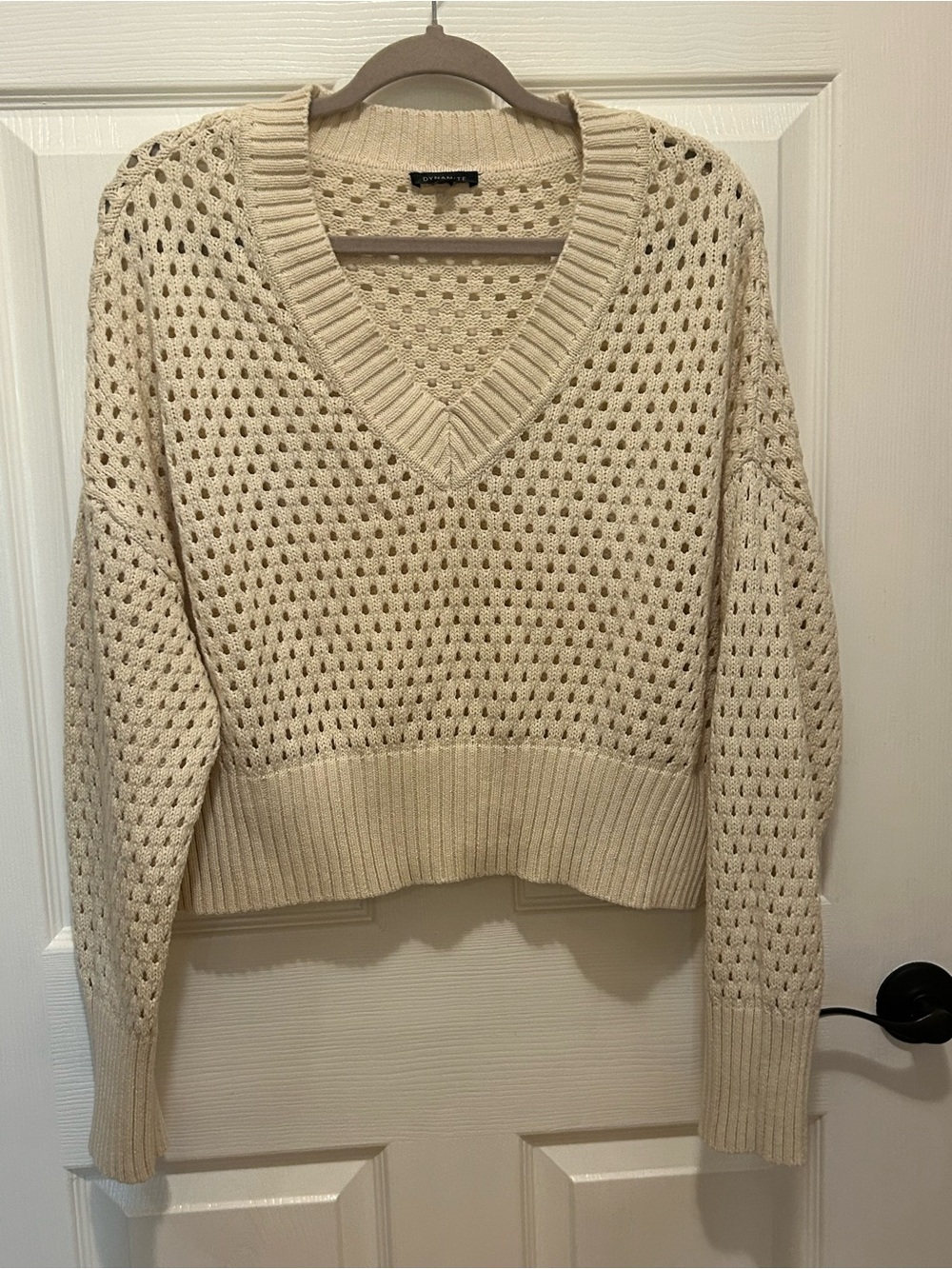 Dynamite Cream Open-Knit V-Neck Crop Sweater Size S/M